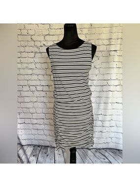 Athleta Black & White Striped Tulip Hem Sleeveless Dress Size Small Tall EUC